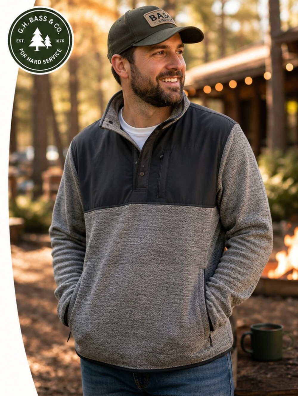 G.H. Bass & Co. Men’s XXL Gray Black Quarter Snap Outdoor Pullover